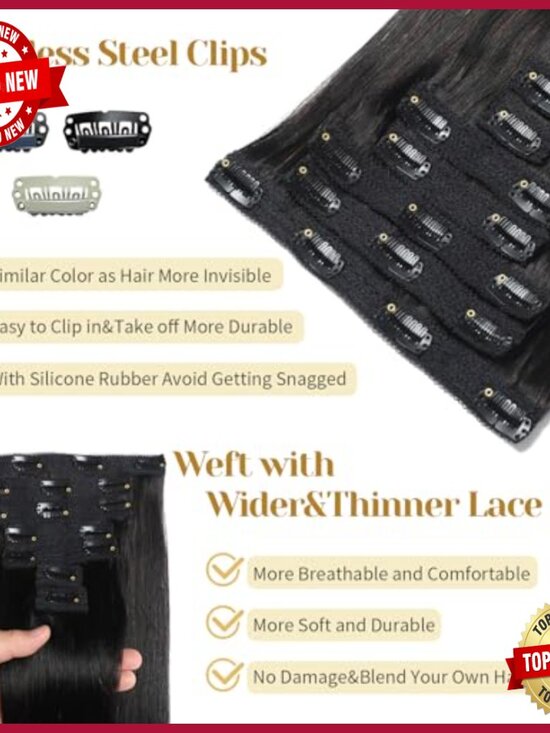 24 Inch Clip-In Human Hair Extensions, 7pcs 70g Pack, Straight Style